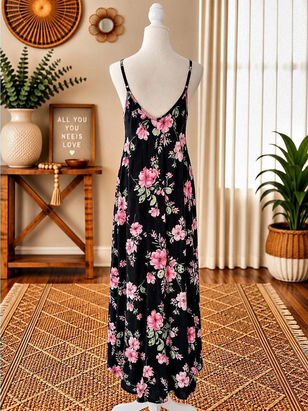 Floral Maxi Romper in Black & Pink Like New
